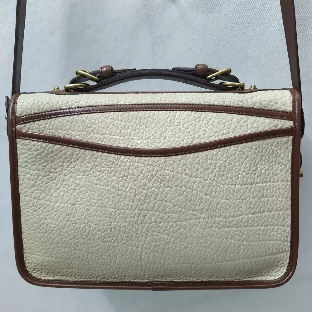 Dooney & Bourke Ivory Pebbled Leather Buckle Satchel Crossbody Bag - Made in USA